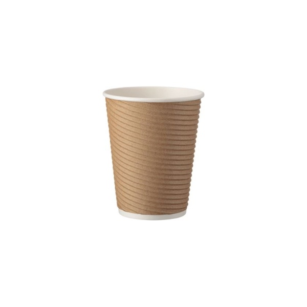 hellenicclean_pro_paper_cups_dw_gkofre_kraft_12oz Χάρτινο Διπλότοιχο Ποτήρι Γκοφρέ Καφέ