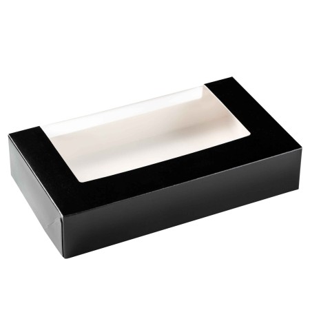 Χάρτινο Κουτί Φαγητού Sushi Box Μαύρο Με Παράθυρο - Large